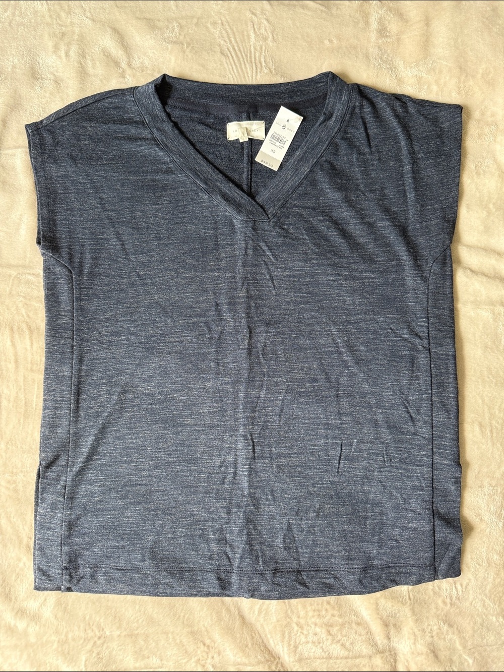 Lou & Grey by LOFT V-Neck Short Sleeve Shirt - Heather Navy